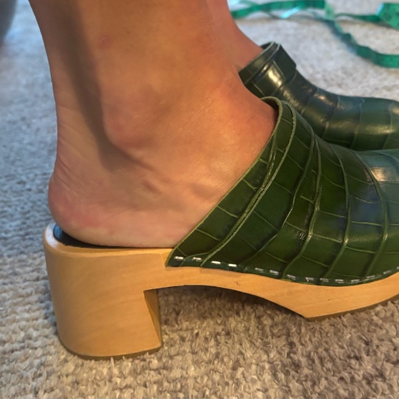 Swedish Hasbeens Green Croc-Embossed Mules - Picture 7 of 8